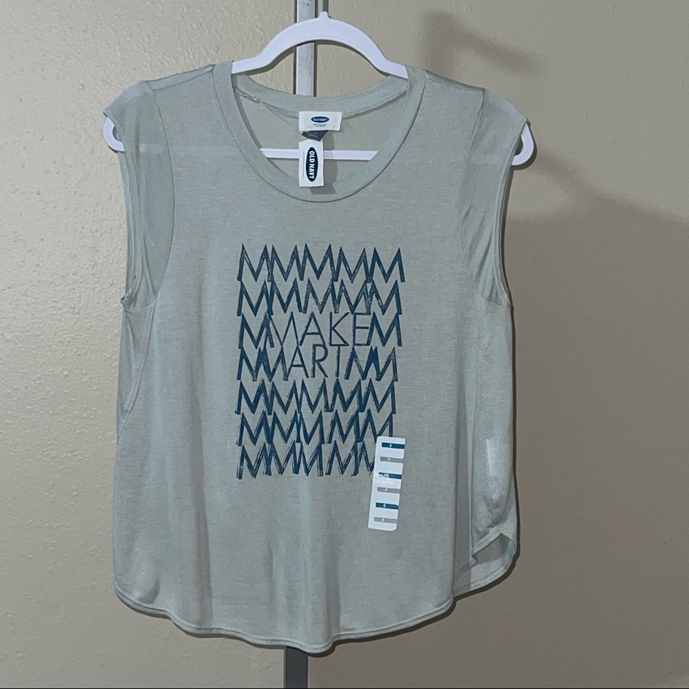 Old Navy Art Lover’s Make Art Silver Linings Gray Cap Sleeve Top, Size S